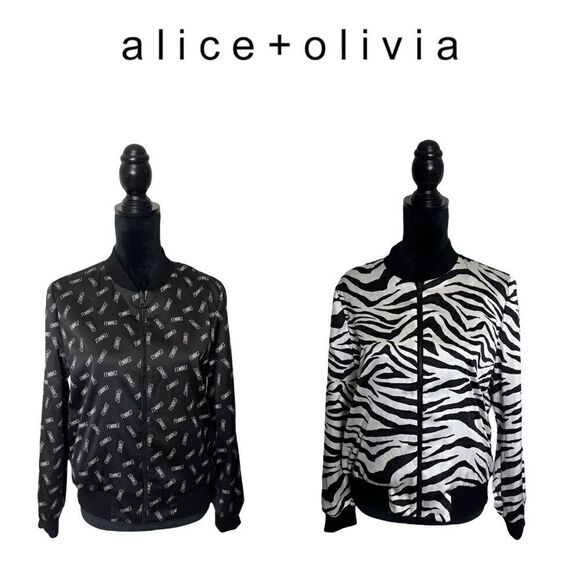 Alice + Olivia Reversible Zebra Feminist Bomber Jacket NWT Size Large - Picture 1 of 17
